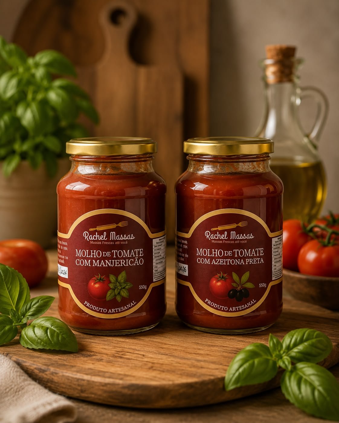 Potes de molho de tomate artesanal Rachel Massas